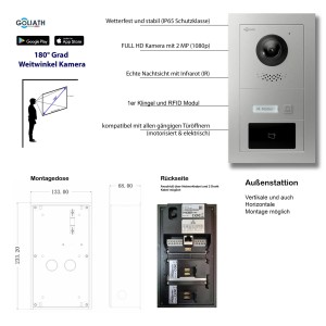 Goliath IP Video Türsprechanlage mit Kamera, 7 Zoll, weiß/silber, RFID. Sicherheit & Haustechnik.