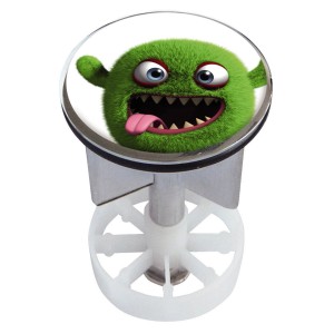 Waschbeckenstöpsel mit Monster Grausi Dekor, 38-40mm, mit Haarsieb.