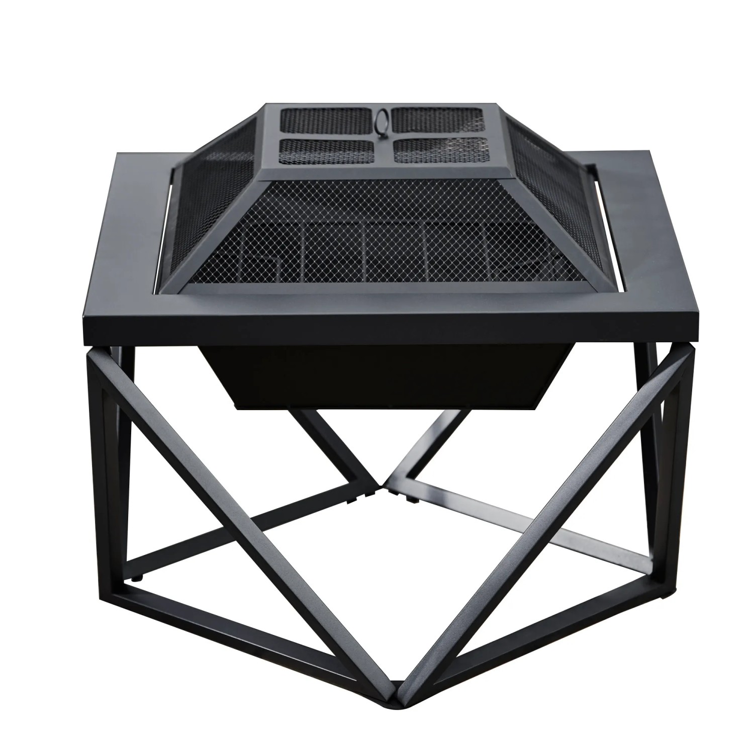 Schwarze Teamson Home Holzfeuerschale (60 cm) mit Tischplatte und Funkenschutz.
