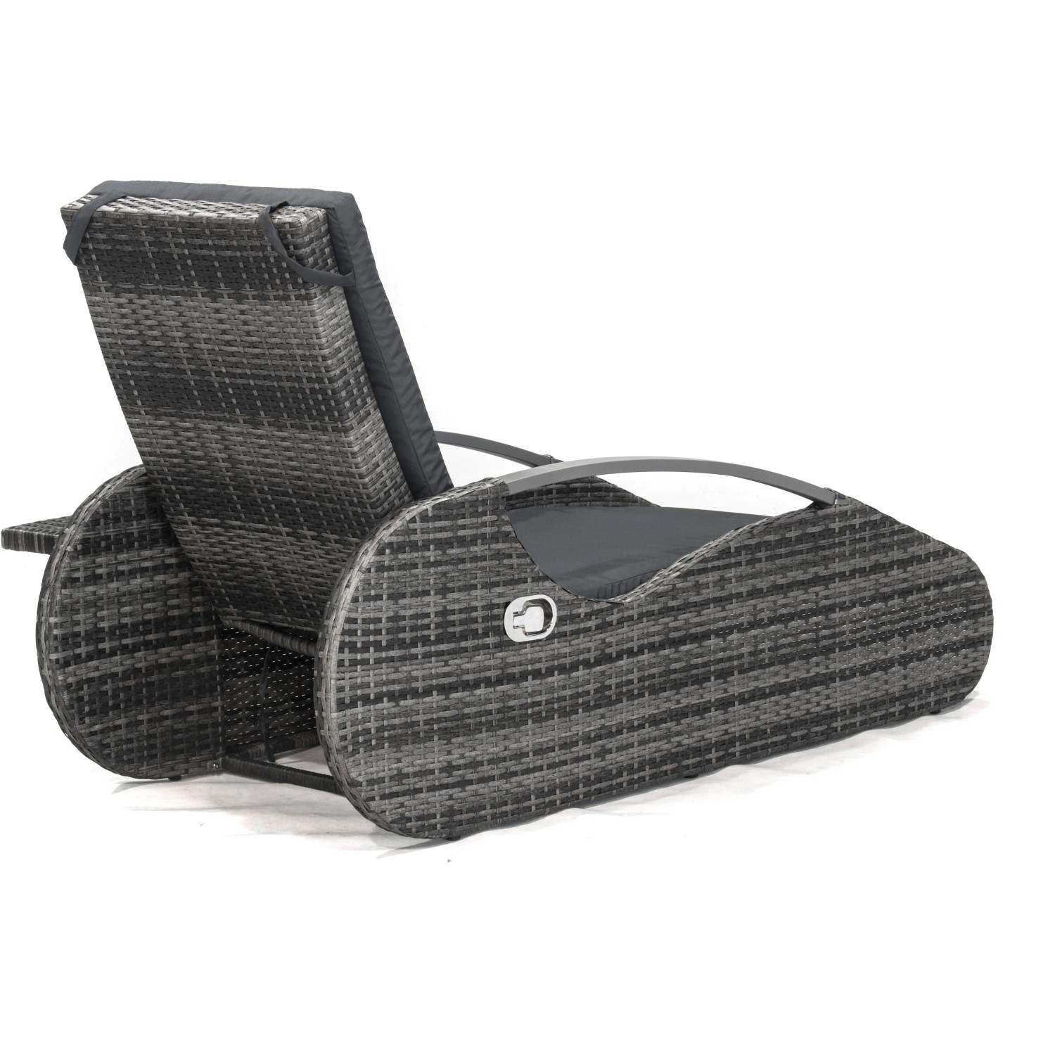 Schilfgraue Garden Pleasure Lounger Alassio aus Rattan mit grauen Polstern.