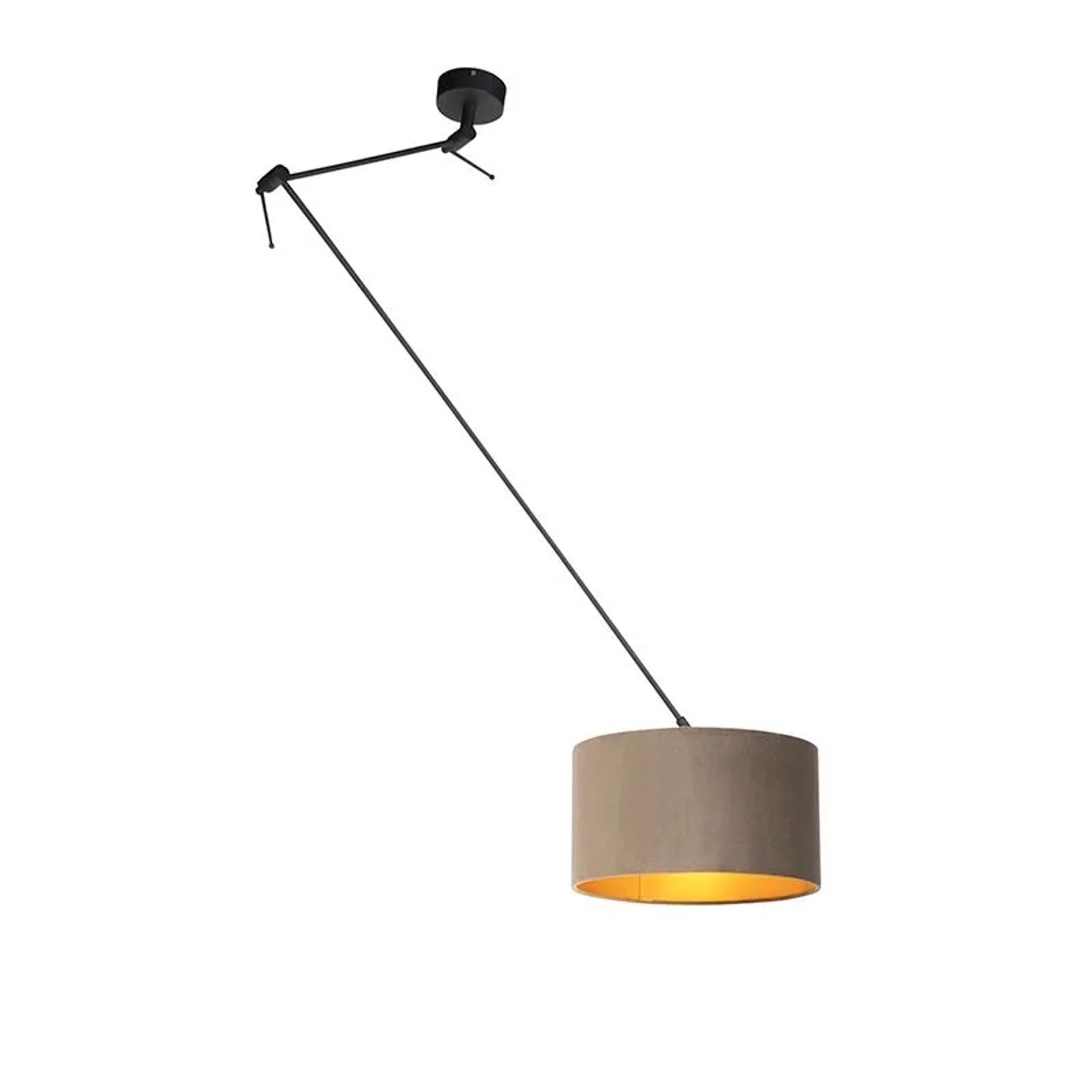 QAZQA Hängelampe mit Samtschirm Taupe mit Gold 35 cm Blitz I Schwarz
