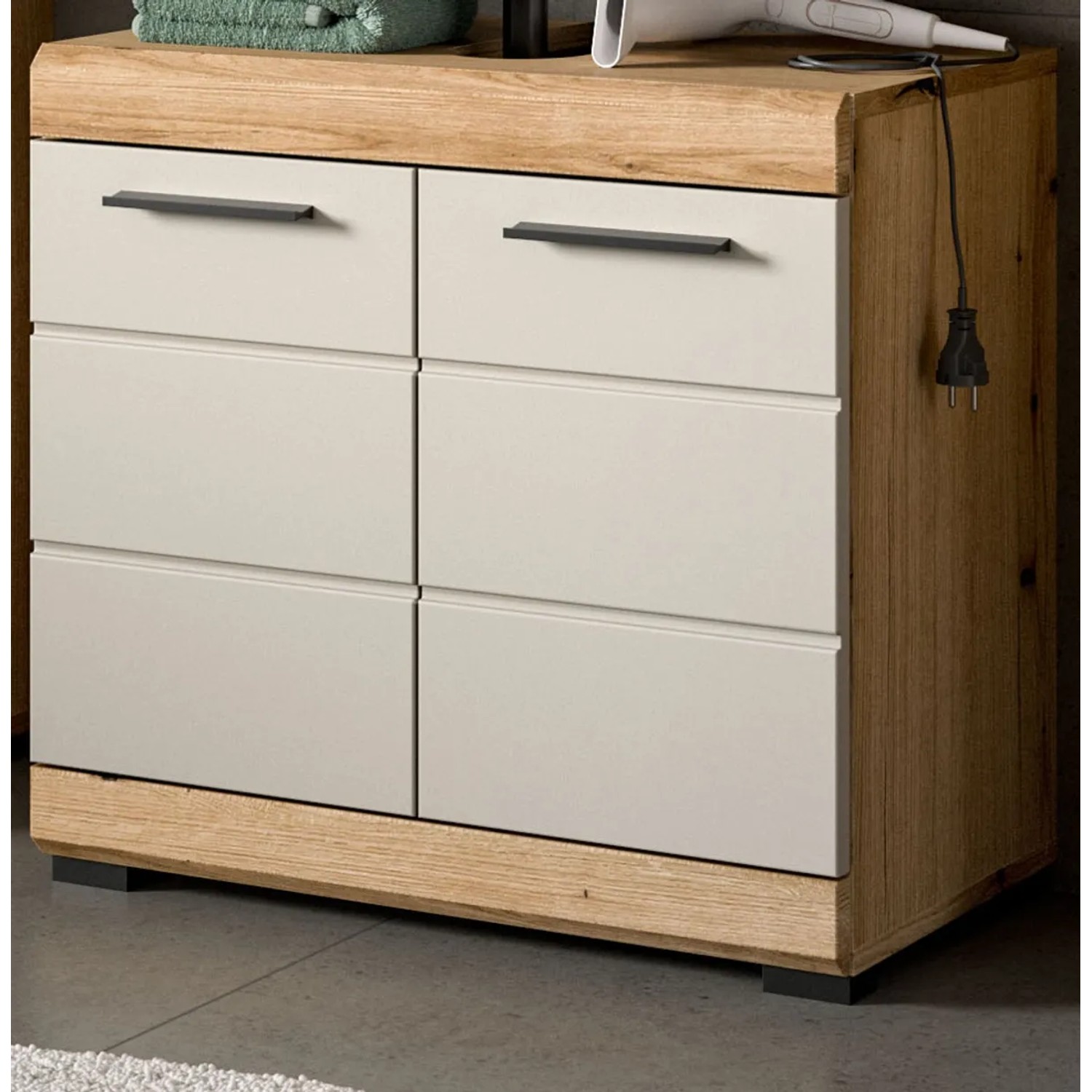 Inn.Furn Waschbeckenunterschrank 60 cm in Sand und Eiche Shawn