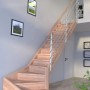 Mykonos Pro Buche Treppe, 1/4 gewendelt, mit Edelstahl Geländer und Setzstufen. FSC® zertifiziert.