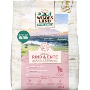 Wildes Land Katzen-Trockenfutter Rind & Ente, 400g Packung. Adult Katzenfutter.
