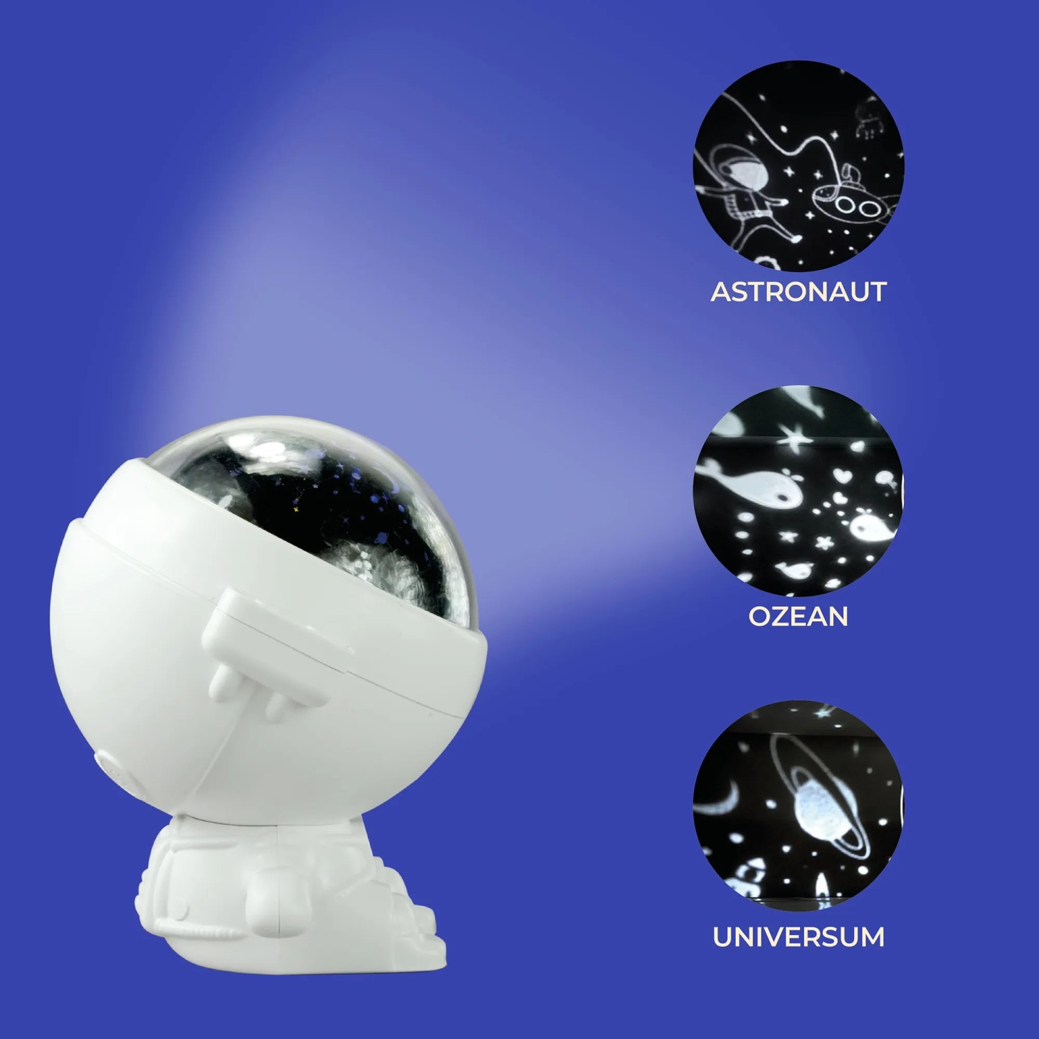 X4-Life LED-Nachtlicht Astronaut mit Projektionen von Astronaut, Ozean und Universum.
