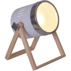 Weiße Näve Tischleuchte Tim, 28 cm, im Retrodesign mit Holzfuß und satiniertem Lampenschirm.