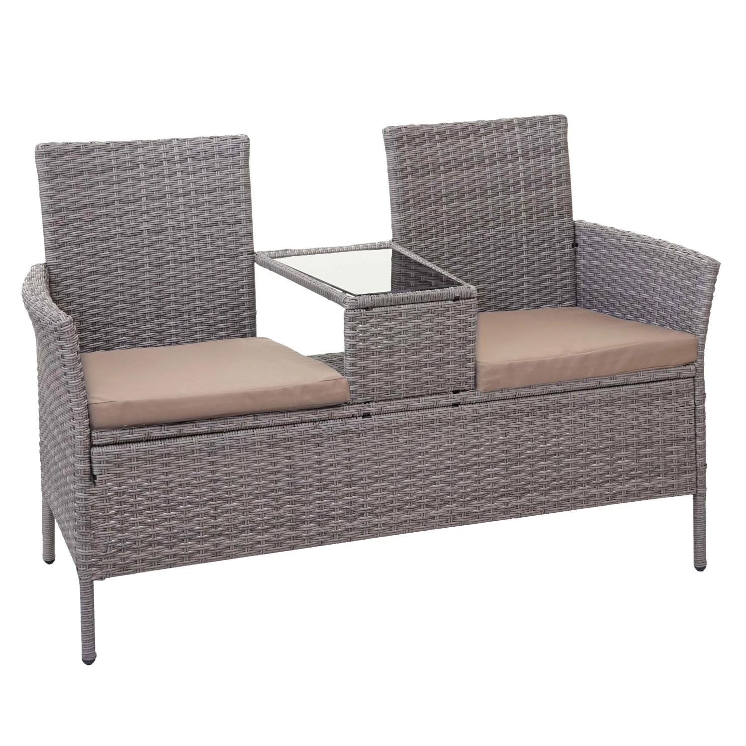 MCW Poly-Rattan Sitzbank mit Tisch E24 Grau Kissen Creme günstig online kaufen