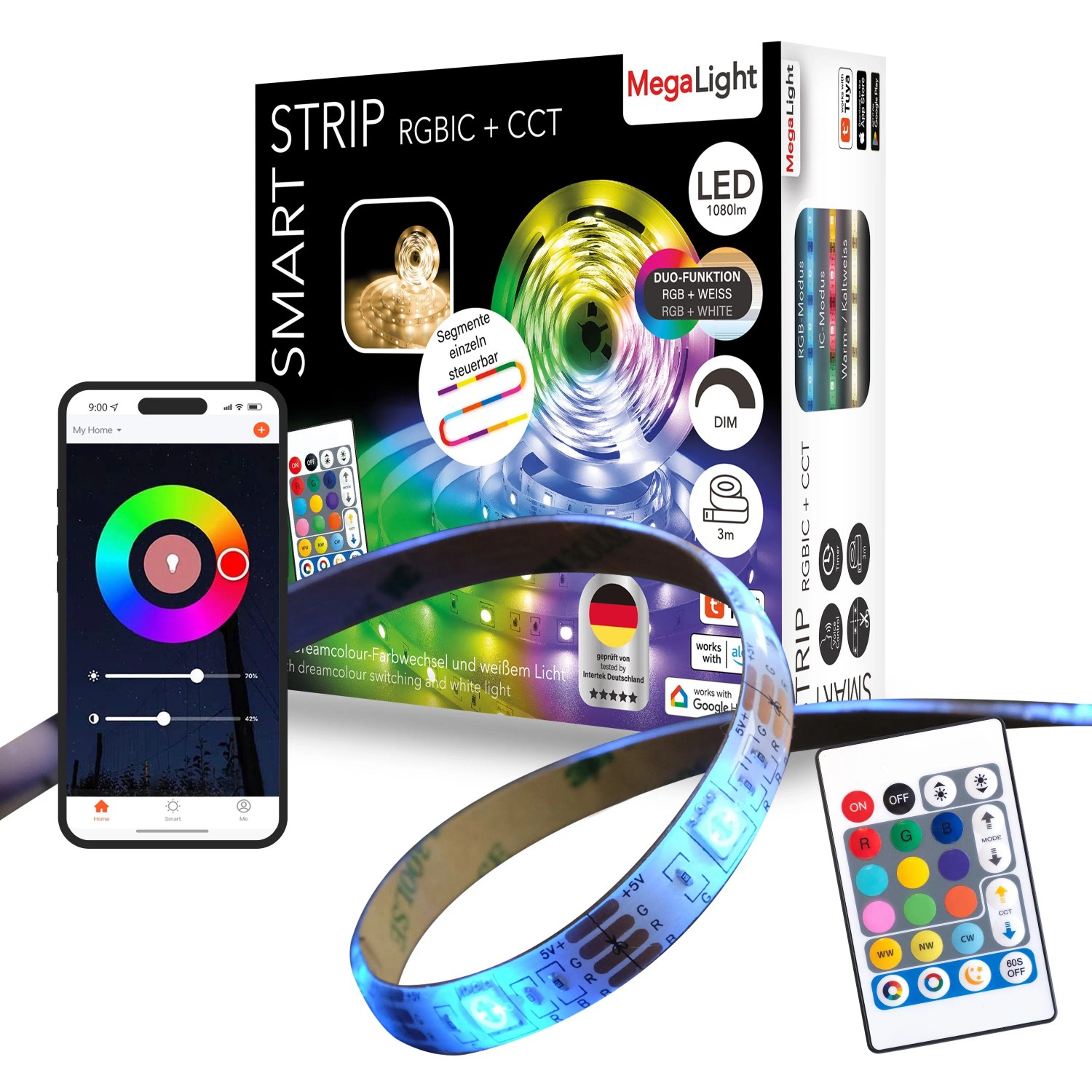 MegaLight Smart LED Strip 3 Meter RGB IC/CCT Bluetooth  Tuya