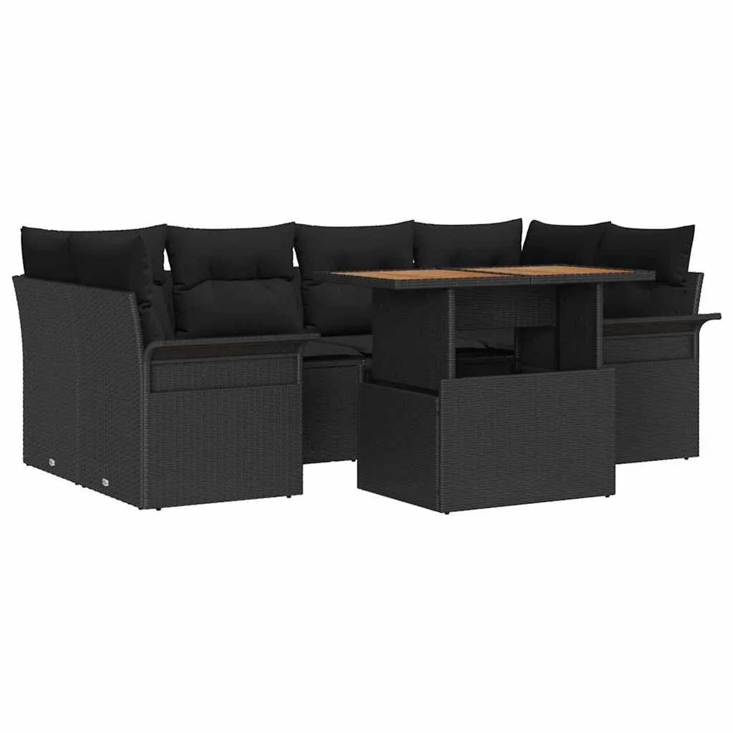 vidaXL Garten-Sofa-Set mit Kissen 7-Tlg Schwarz 3349288