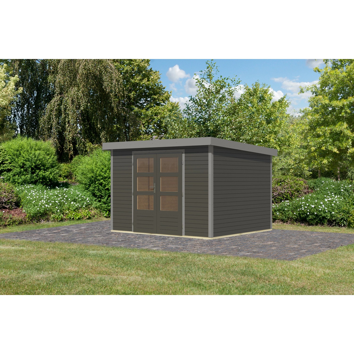 Karibu Gartenhaus Diego 5 B Terragrau/Graualuminium 209 x 298 x 242 cm günstig online kaufen