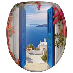 SANILO WC-Sitz Greece mit Absenkautomatik, Holz, Motiv: Blick auf Santorin.