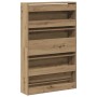 vidaXL Schuhschrank in Eiche handwerklich Optik, schmal, mit 3 Kippfächern für Schuhe. Holzwerkstoff.