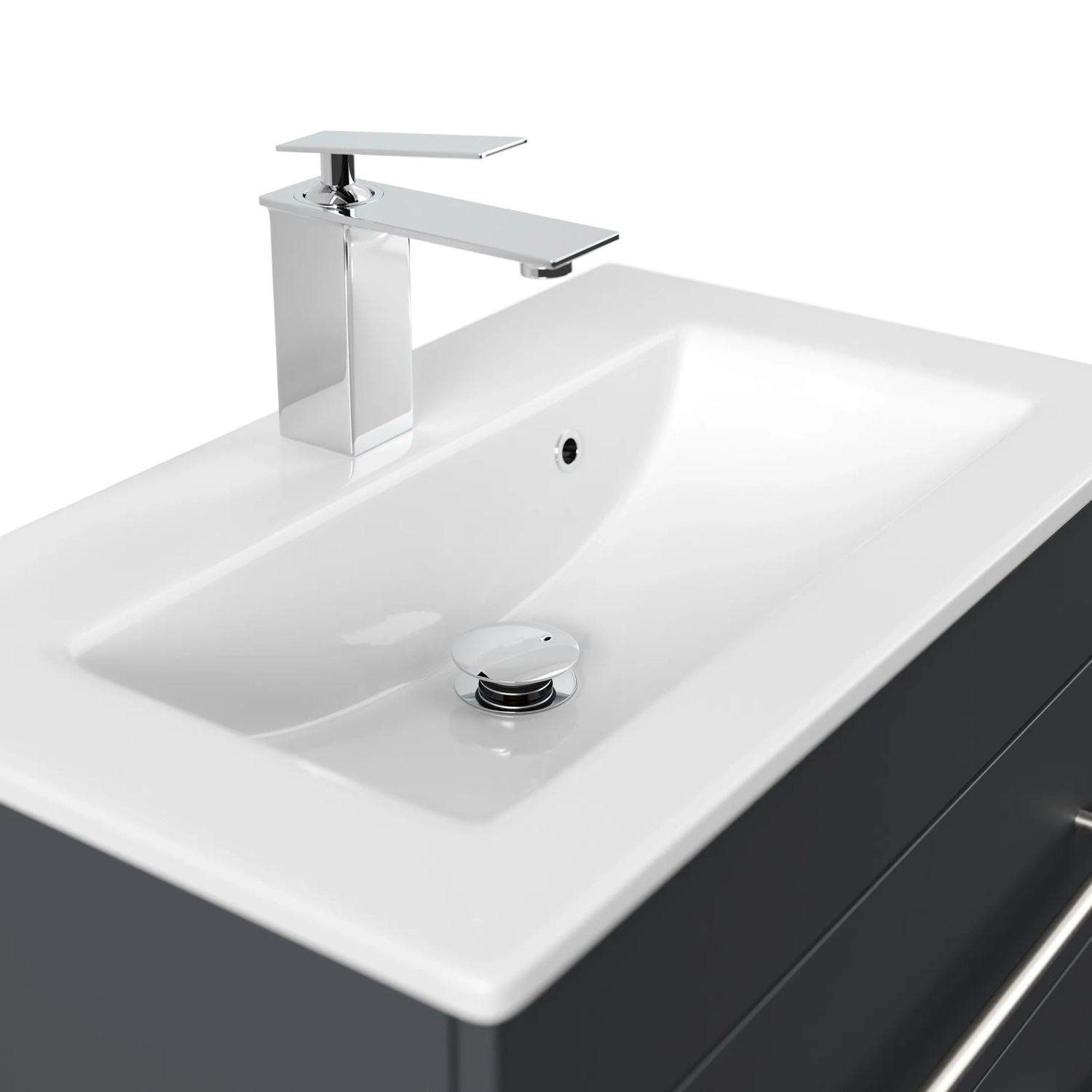 Posseik Badmöbel Portus 600 SlimLine Grafit: Waschbecken und Unterschrank mit Armatur.