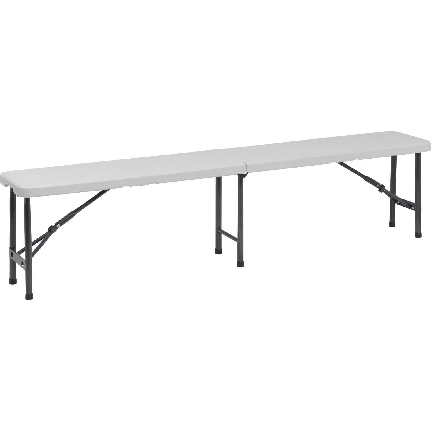Bierzeltgarnitur Taloga: Einzelne weiße Kunststoffbank mit schwarzem Metallgestell.