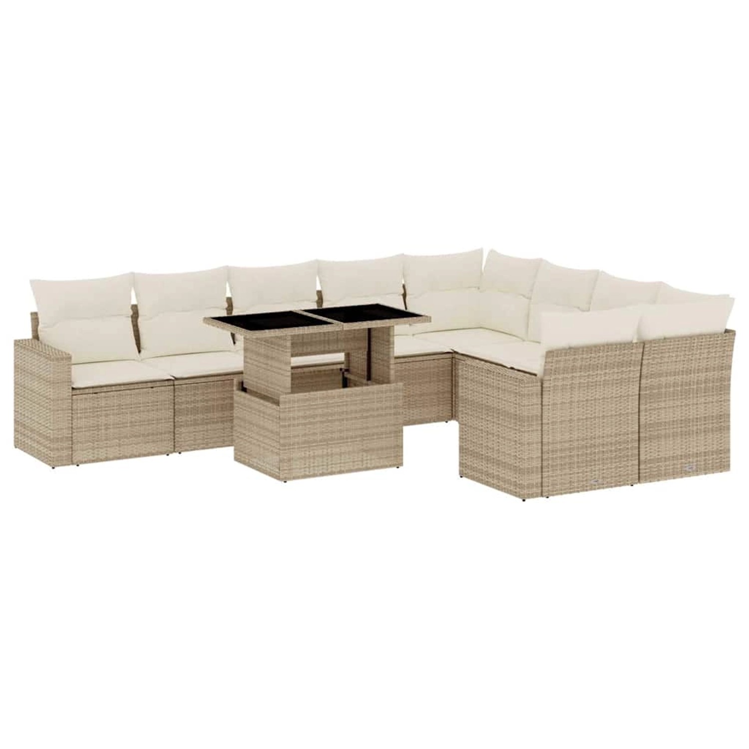 vidaXL 10-Tlg Garten-Sofagarnitur mit Kissen Beige Poly Rattan 3267498