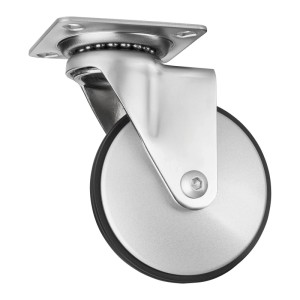 SOTECH Design Möbelrolle LINDAU, Ø75 mm, silbergrau. Lenkrolle aus Stahl mit bodenschonendem Rollenbelag, bis 35 kg.