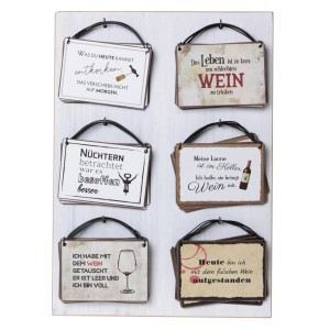 Deko-Schild mit 6 lustigen Wein-Sprüchen, 10x7 cm, für die Gartendekoration.