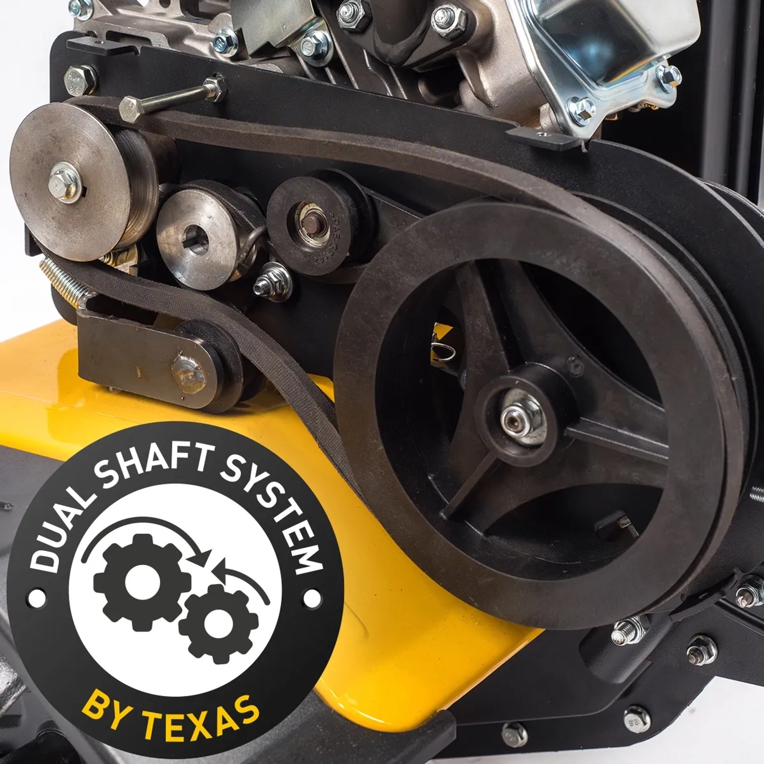 Detailaufnahme der Texas TX611TG Benzin-Motorhacke mit Dual Shaft System.