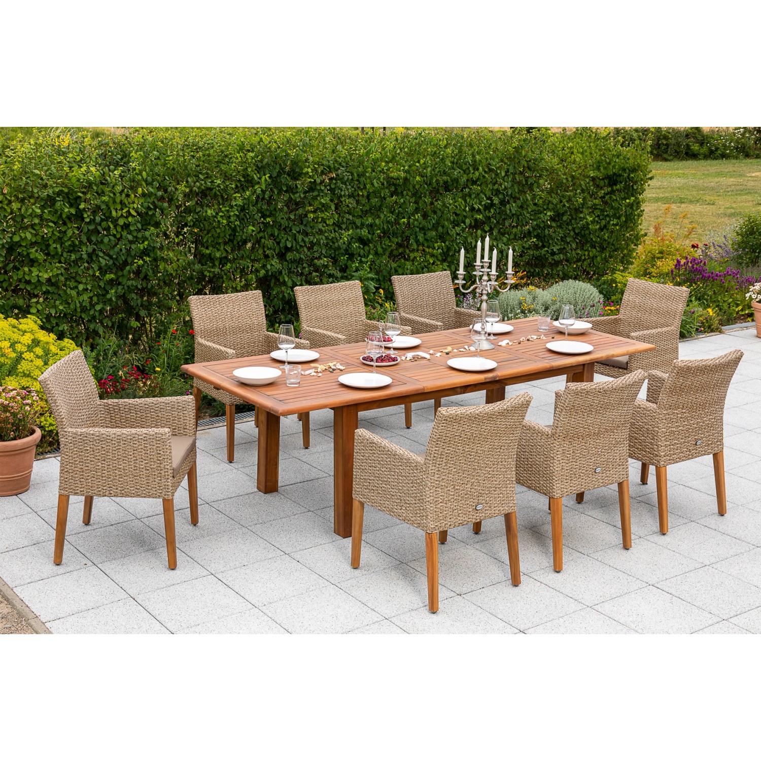 Merxx Ranzano Set 9-tlg. 8 Sessel Doppel-Gartentisch Ausziehbar günstig online kaufen