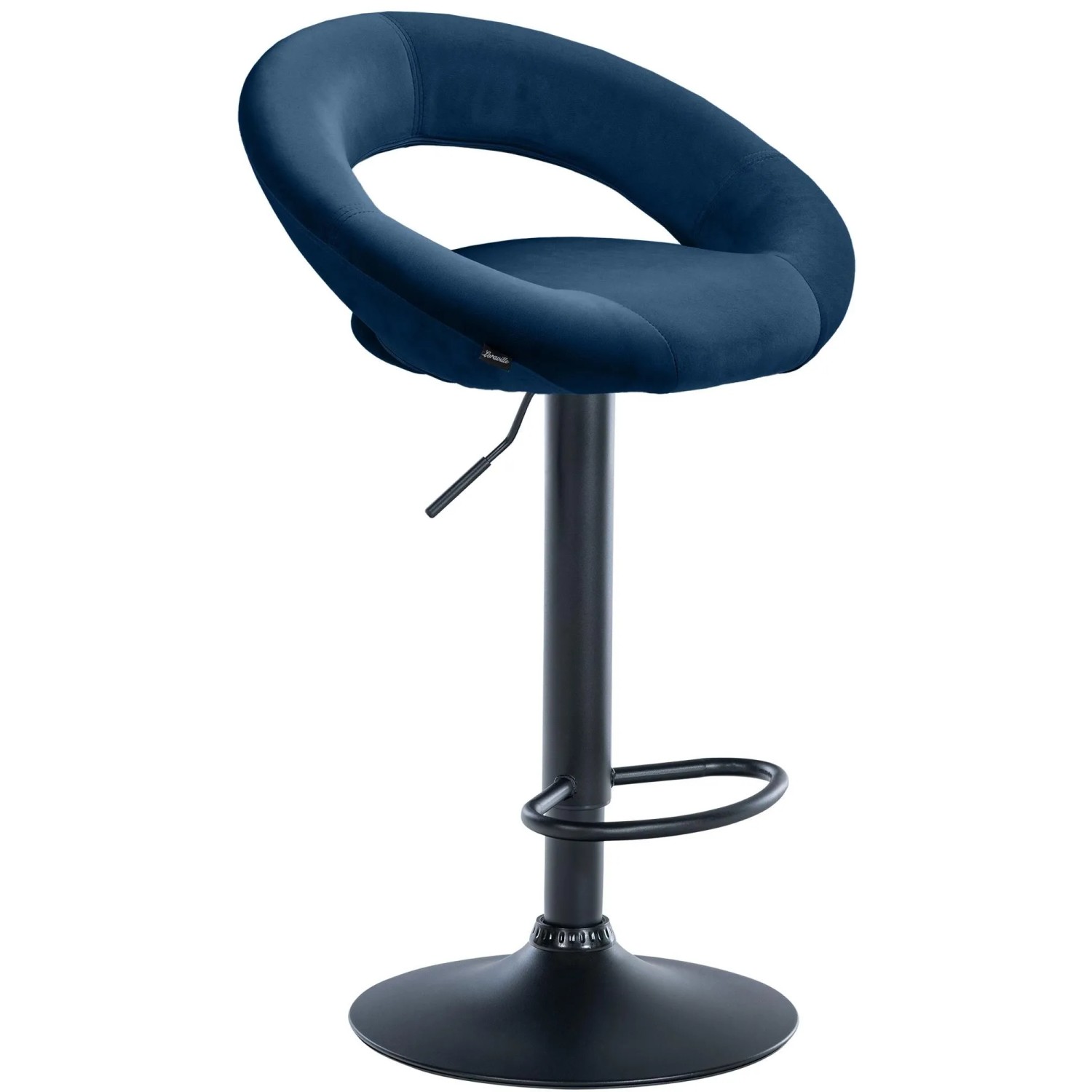 DELUKE Barhocker MEKIM Samt Blau 53x47x80cm Schwarz Barstuhl Höhenverstellbar Mit Lehne Drehbar Tresenhocker Tresenstuhl