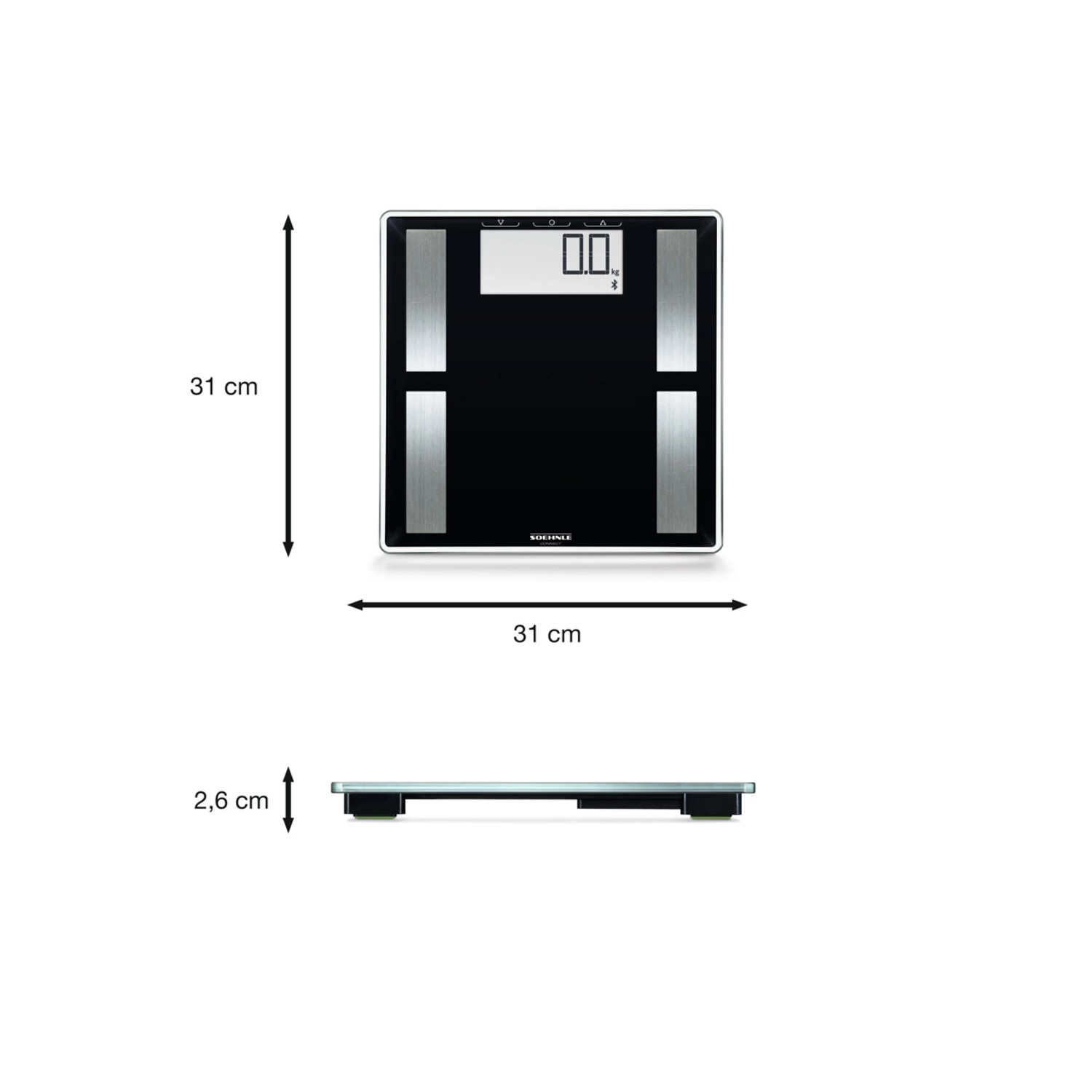 Leifheit Shape Sense Connect 50 Personenwaage in Schwarz-Silber, digitale Körperanalyse mit App-Anbindung.
