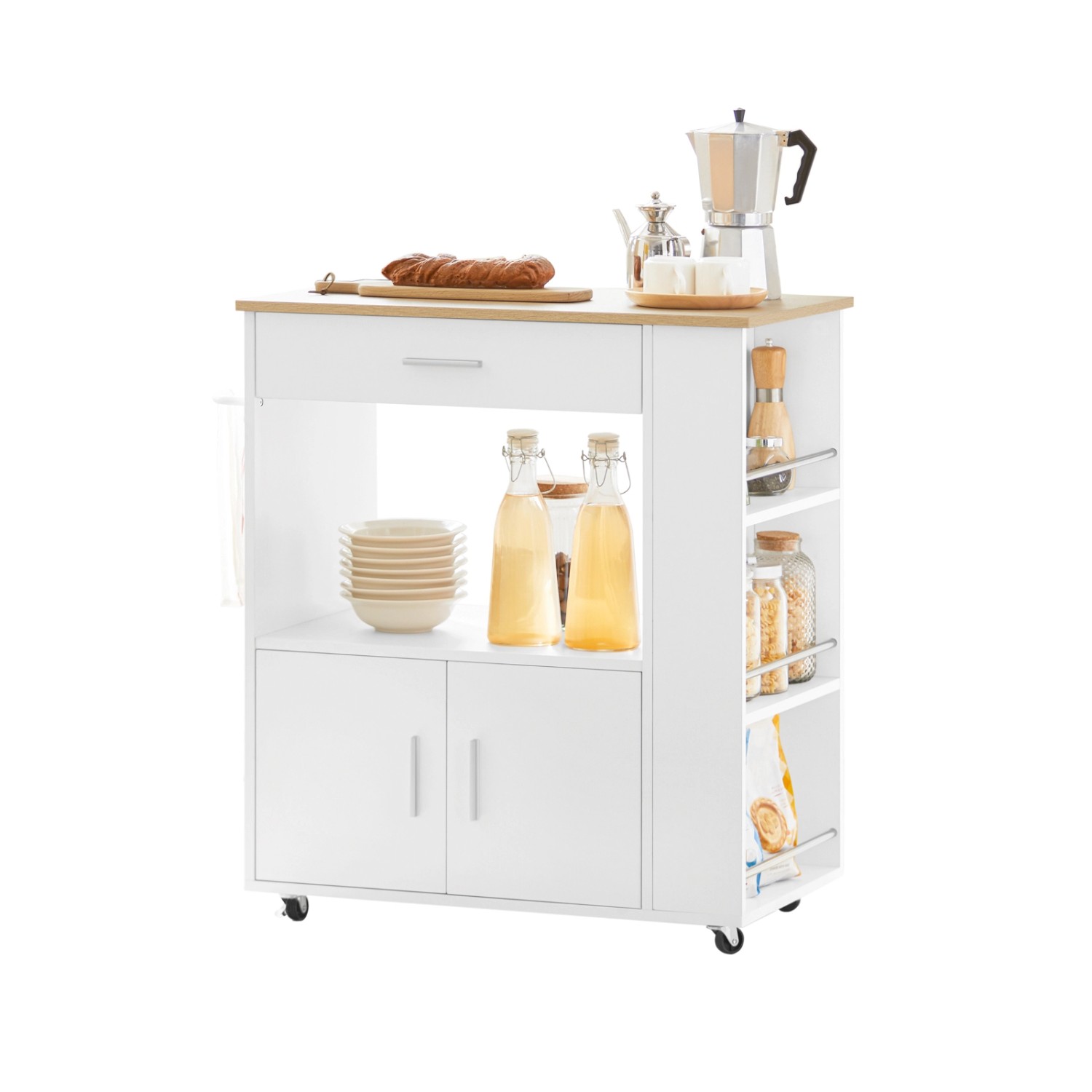 SoBuy Servierwagen Küchenwagen Rollwagen Küchenrollwagen Weiß FKW113-WN