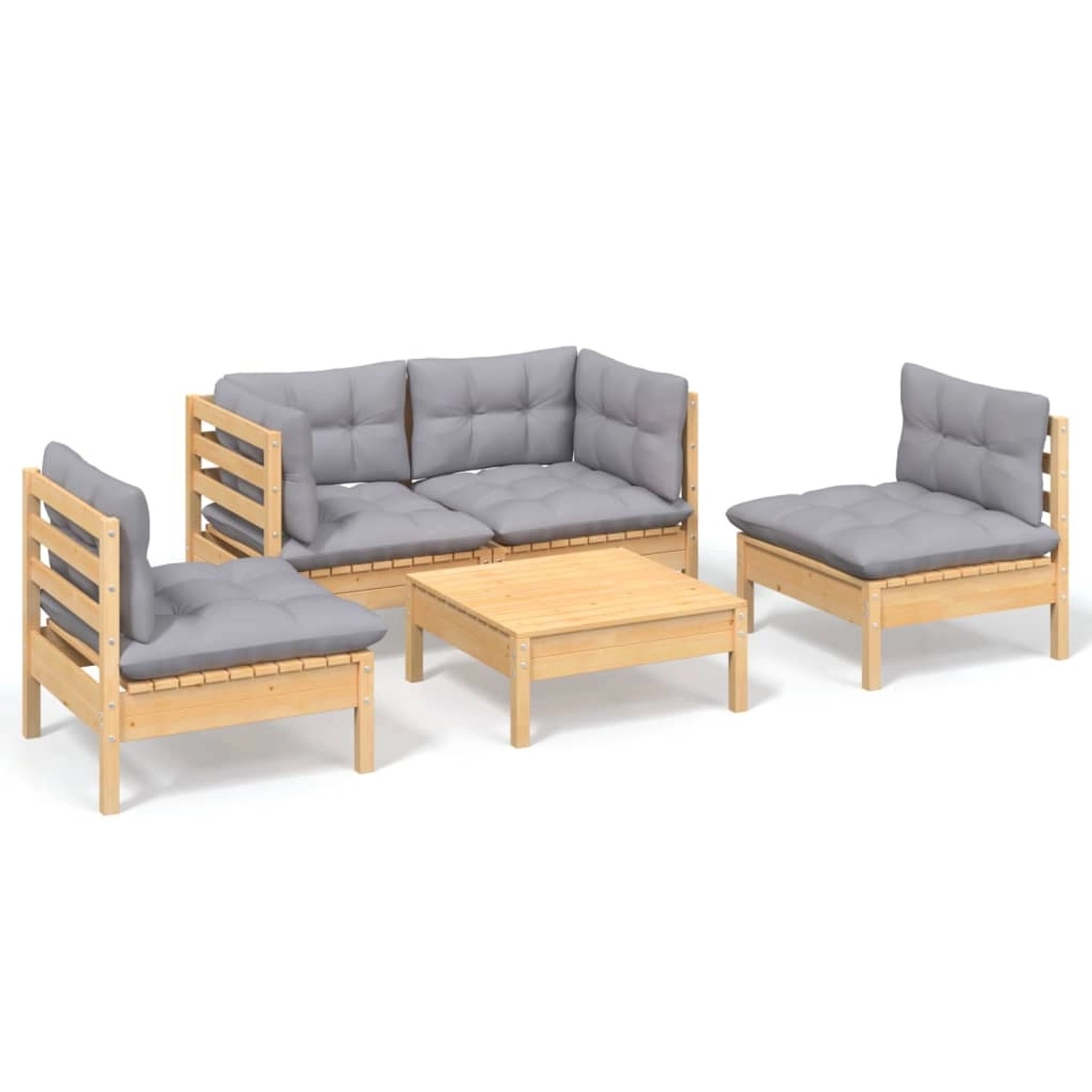 vidaXL 5-Tlg Garten-Lounge-Set mit Grauen Kissen Kiefer Massivholz 3096177 günstig online kaufen