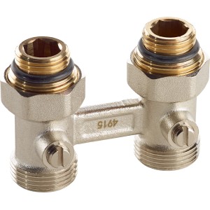 Anschlussarmatur für Heizkörper, Durchgangsform, G 1/2 x G 3/4 x 50 mm, verchromtes Messing.