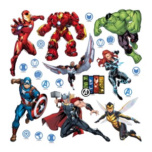 Wandtattoo mit den Rächer-Motiven: Iron Man, Hulk, Thor, Captain America und mehr. Ideal für das Kinderzimmer.