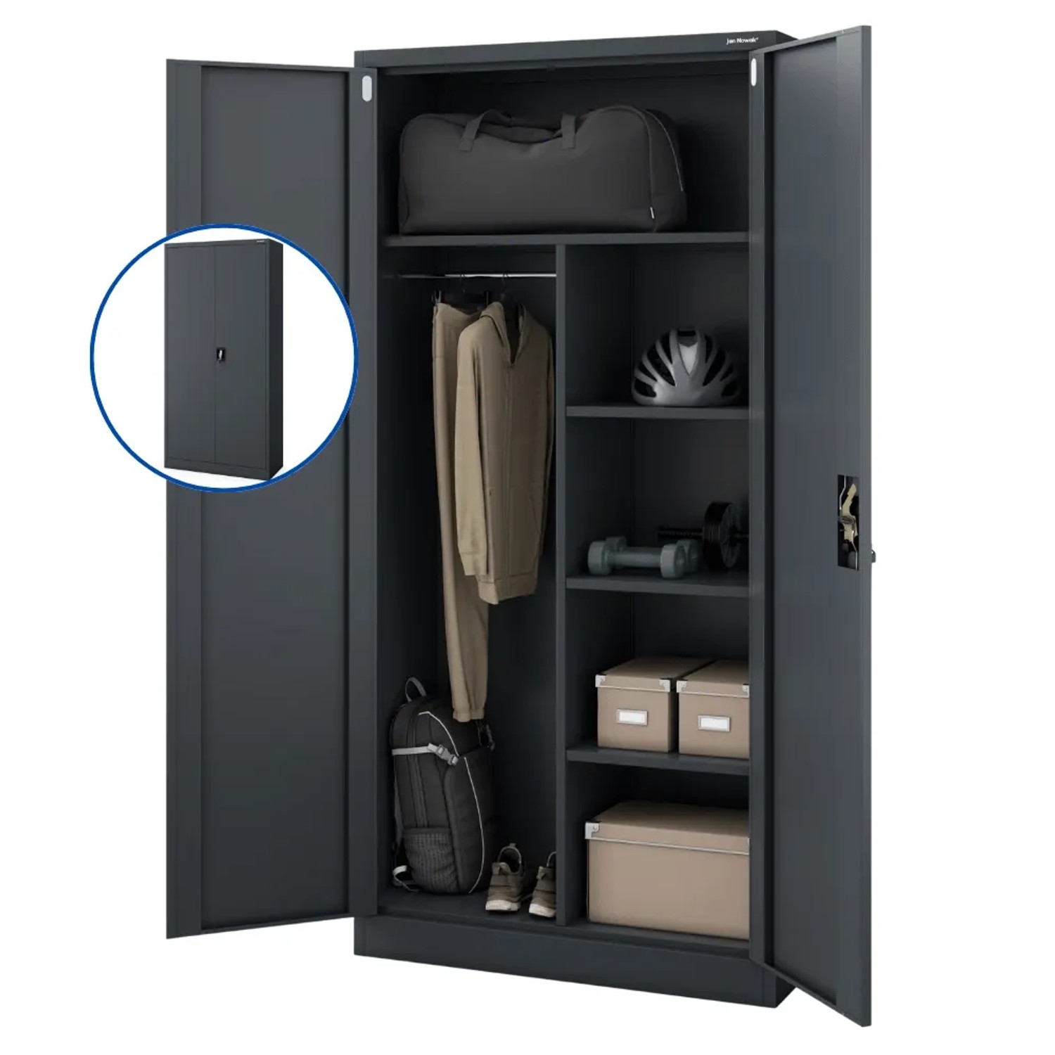 JAN NOWAK Mehrzweckschrank Metall Abschließbar DAWID 185 x 90 x 45 cm Anthrazit Putzschrank Vorratschrank