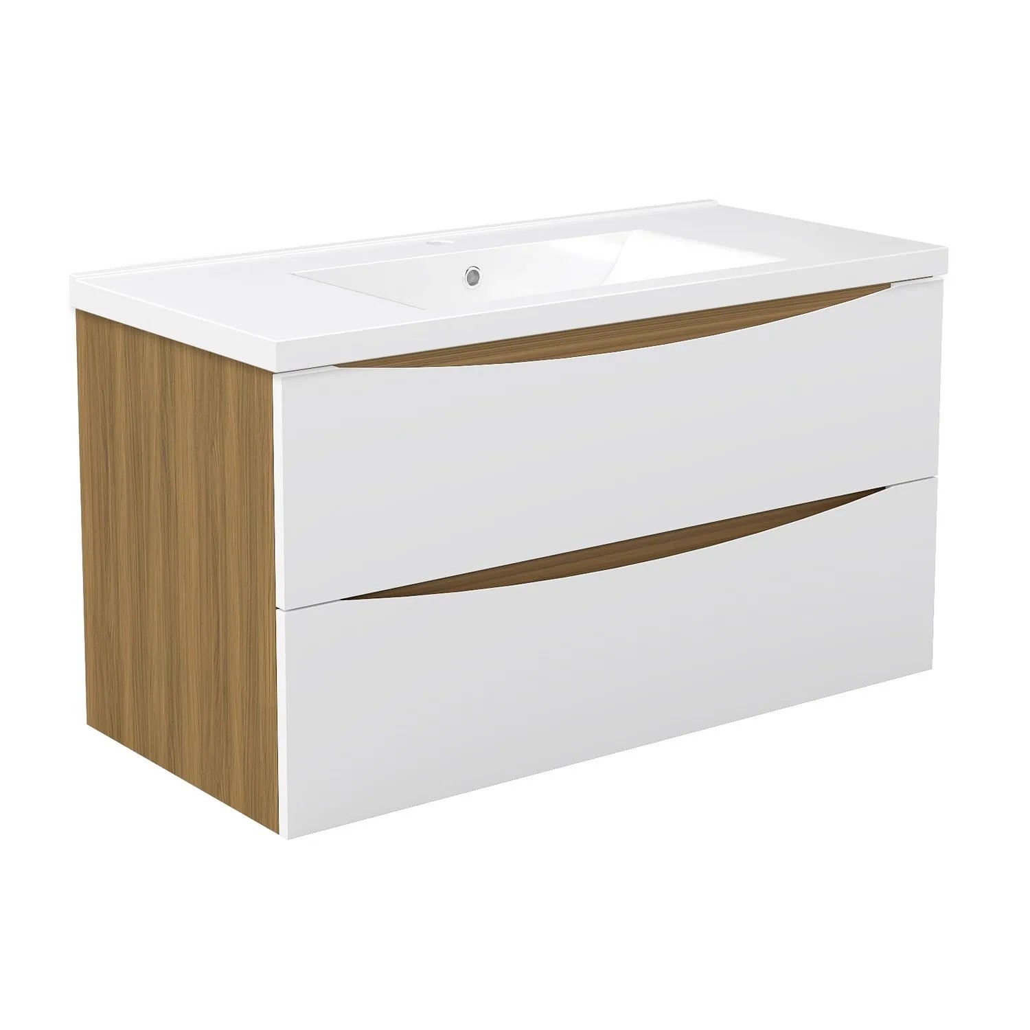 Duschspa Waschbeckenunterschrank mit Keramik Einbaubecken ELIO 100 cm Grifflos Softclose
