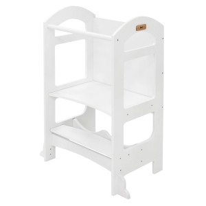 Weißer Joyz 2in1 Lernturm aus Holz mit Tafel für Kinder ab 1 Jahr.