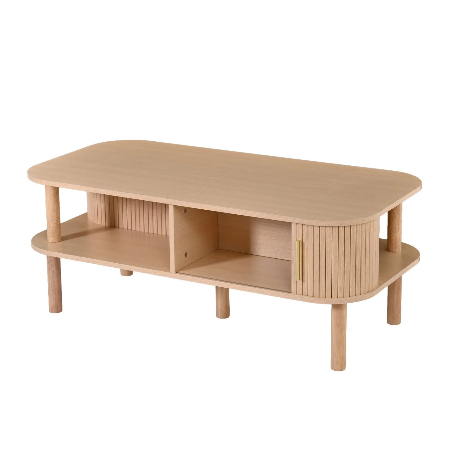 Merax Couchtisch 110x55x45cm Rolltür Stauraum Holzfarbe