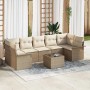 Beiges 8-teiliges vidaXL Garten Sofaset aus Poly Rattan mit Kissen.
