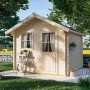 Skan Holz Gartenhaus Porto 2,5x2,5m aus naturbelassenem Holz mit Fenster und Tür.