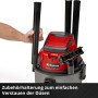 Einhell Akku-Nass-Trockensauger mit Zubehörhalterung für Düsen und Rohre.