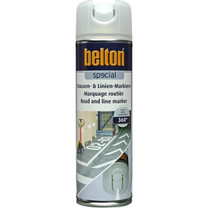 Belton Basic Straßenmarkierer, weiß, seidenmatt, 500 ml. Spezial-Spray für präzise Linienmarkierung.