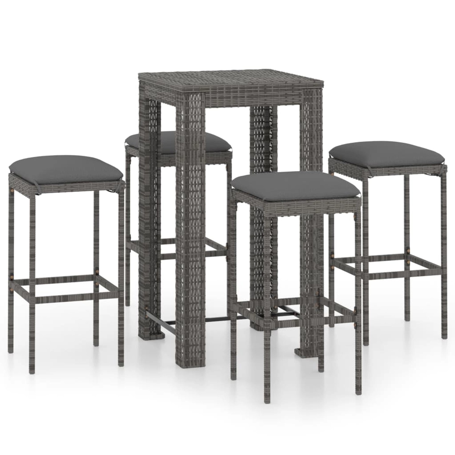 vidaXL 5-tlg Gartenbar-Set mit Kissen Poly Rattan Grau Modell 3