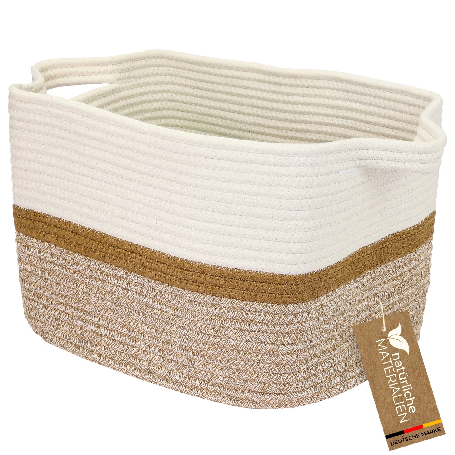 HMF Aufbewahrungskorb  Griffen Korb Baumwolle 36 x 30 x 25 cm Weiß-Braun