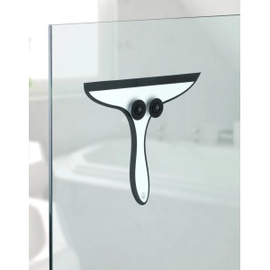 Wenko Badezimmerwischer Ibos, weißer Duschabzieher mit Saugnäpfen an Duschwand.