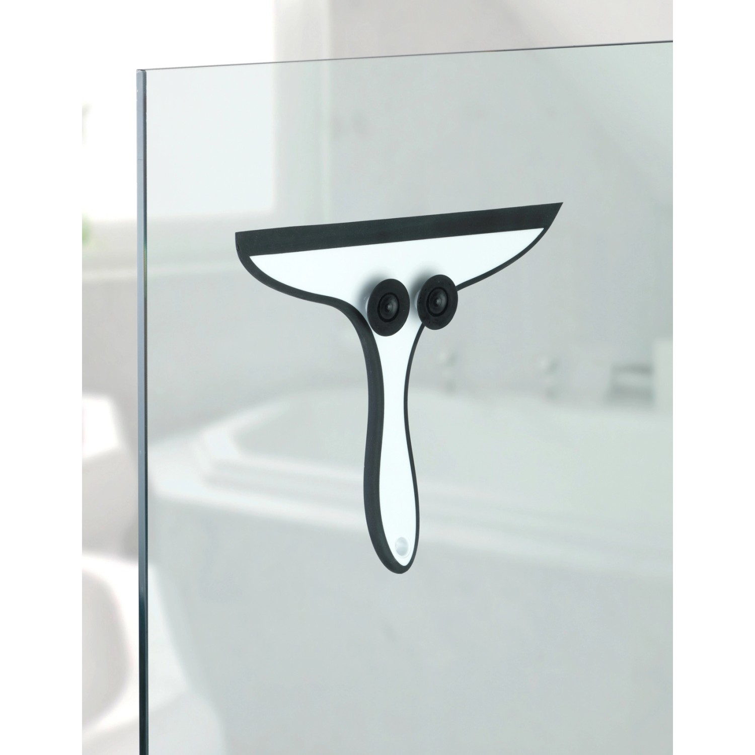 Wenko Badezimmerwischer Ibos, weißer Duschabzieher mit Saugnäpfen an Duschwand.