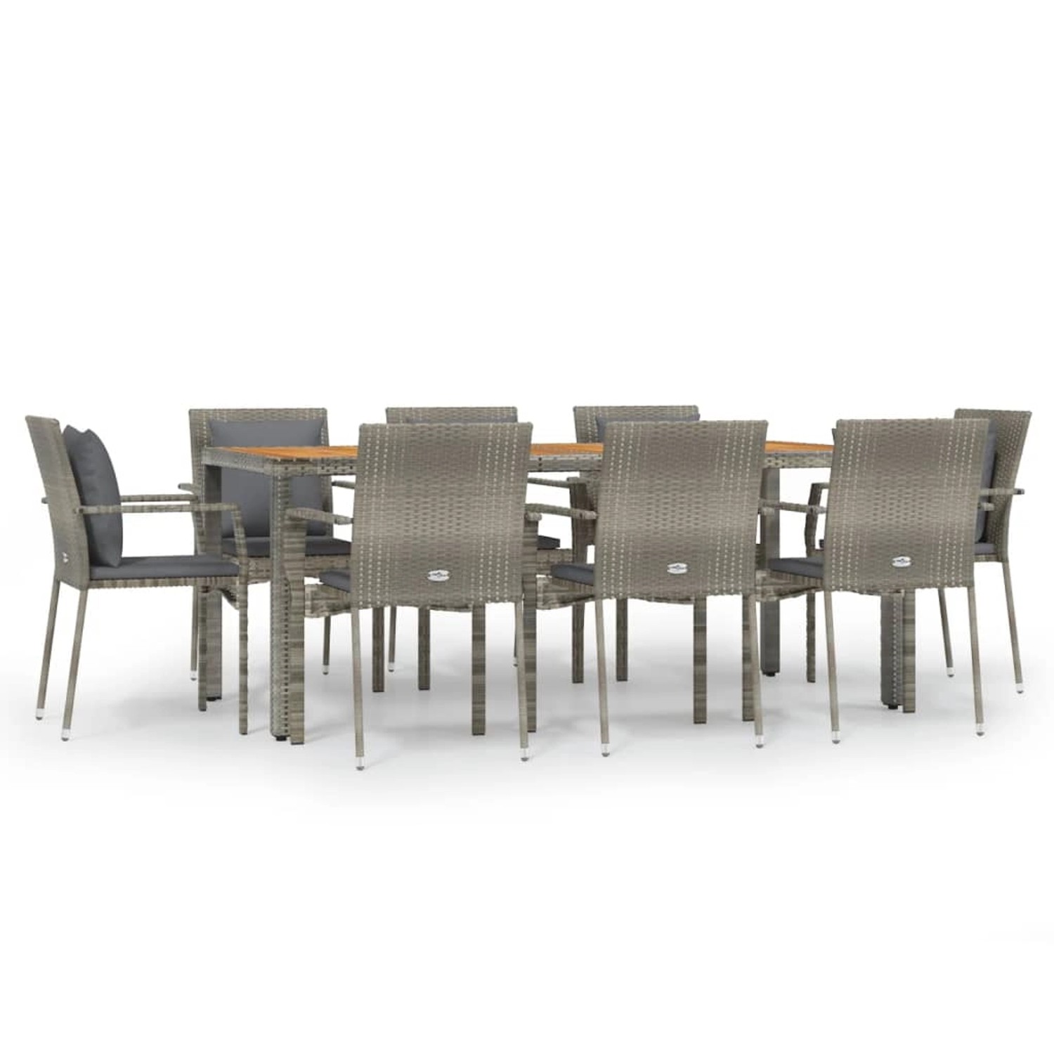 vidaXL 9-Tlg Garten-Essgruppe mit Kissen Grau Poly Rattan 3184974