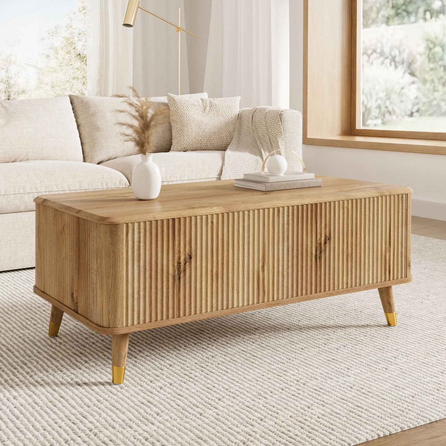 Merax Couchtisch Höhenverstellbar Wellenoptik Stauraum Holzoptik_3