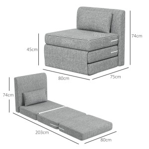 HOMCOM Bodensessel 2-in-1 Klappbar Schlafsofa mit Leinenoptik Grau