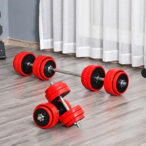 HOMCOM Langhantel Set, rot/schwarz, mit Hantelscheiben und Stangen für vielseitiges Krafttraining.