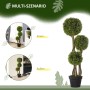 HOMCOM Künstliche Pflanze 90 cm, hellgrüner Buchsbaum mit drei Kugeln im schwarzen Topf, für Innen & Außen.