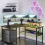 Schwarzer Songmics Schreibtisch Brandon mit LED, Steckdosen und Schubladen.