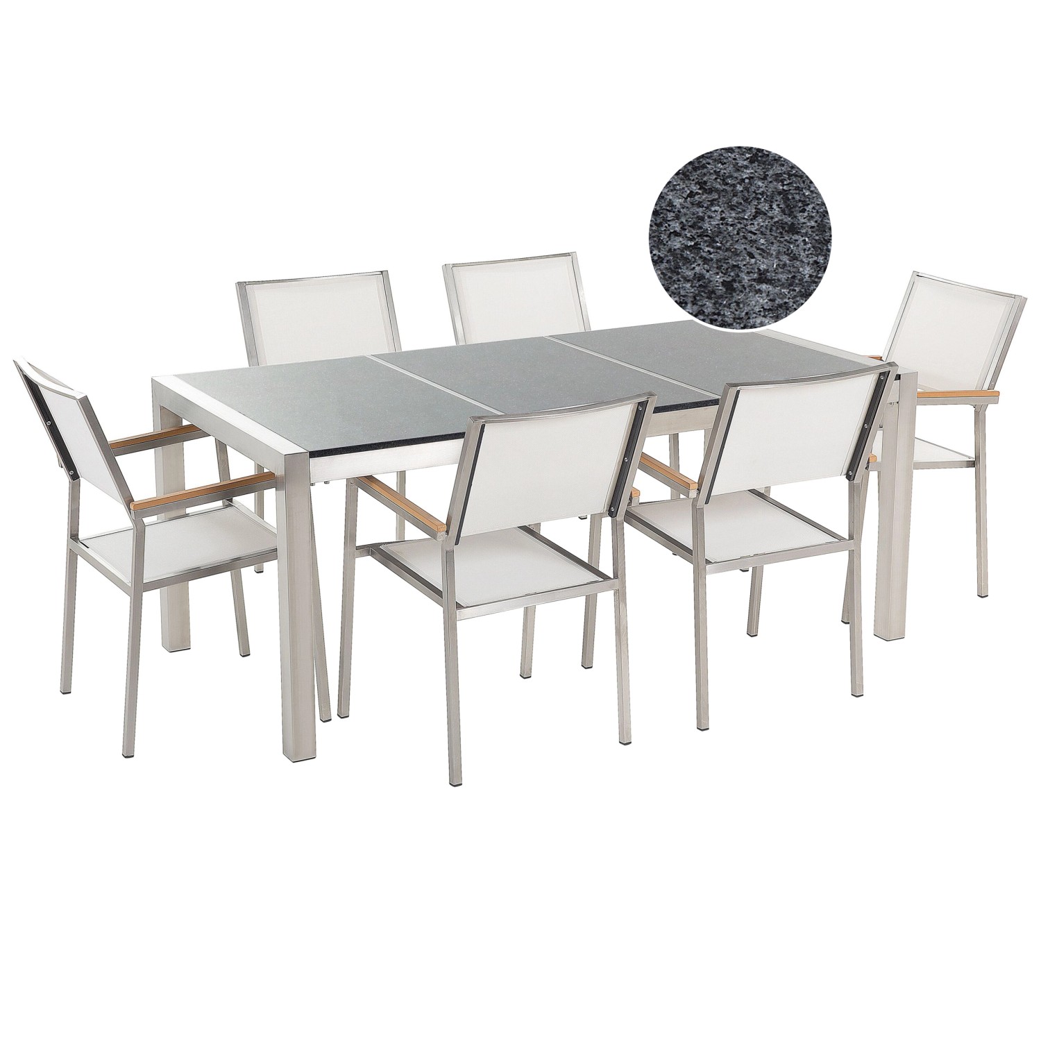 Beliani Gartentisch Set GROSSETO Poliert Grau Weiss Silber 90x180x87 günstig online kaufen
