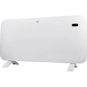 Weißer Panelheizer Birkede mit LED-Display und Füßen, ein elektrisches Heizgerät für Innenräume.