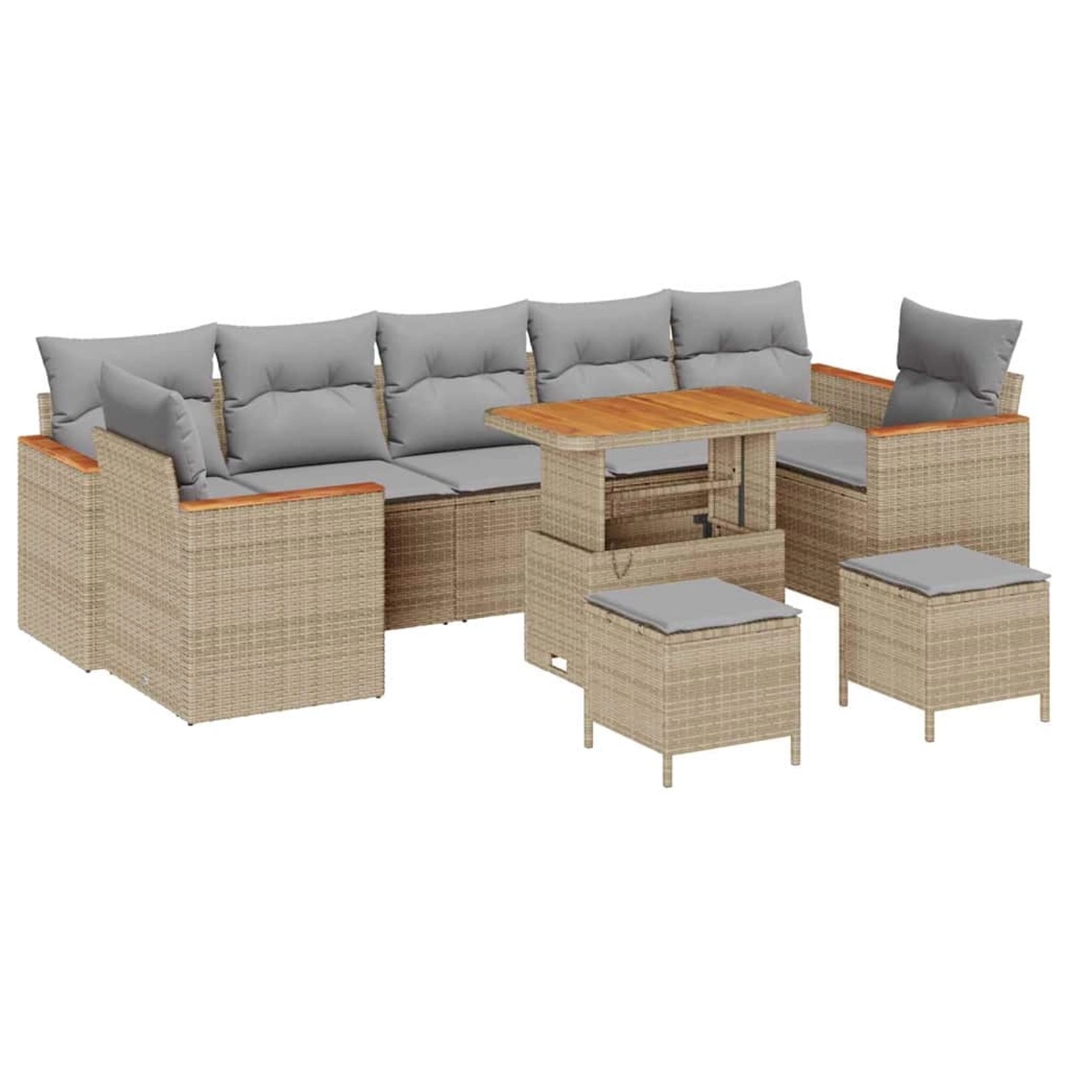 vidaXL Garten-Sofa-Set mit Kissen 10-Tlg Beige Poly Rattan 3363032 günstig online kaufen